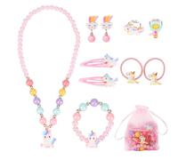 BTHRORO Einhorn Kinderschmuck 10 Stück, Einhorn Halskette Ringe Armbänder Ohrring Haarspangen Prinzessin Schmuck Set für Mädchen Party Dress Up Geschenk