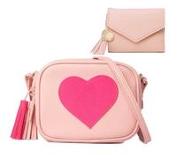 BTHRORO Umhängetaschen Mädchen Herzform Crossbody Geldbörse, Niedlicher Handtasche Mini Prinzessin Messenger Bags Geldbörse mit verstellbarem Gurt für Mädchen Damen Geschenk
