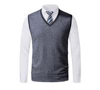 Btmpmcs Herren Klassisch Gestrickt Ärmellos V-Ausschnitt Tank Top Wollmischung Pullover Weste Slim Fit Strickwaren Gilets Business Gentleman Slipover Weste Golf Pullover, grau, X-Large