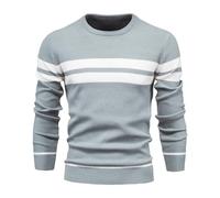 Btmpmcs Herren Pullover mit Rundhalsausschnitt Gestreifter Kontrast Strickpullover Feinstrick Winterpullover Männer Warm Basic Langarm Sweater Klassischer Langarmshirt Pulli Sweatershirt