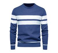 Btmpmcs Herren Pullover mit Rundhalsausschnitt Gestreifter Kontrast Strickpullover Feinstrick Winterpullover Männer Warm Basic Langarm Sweater Klassischer Langarmshirt Pulli Sweatershirt