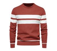 Btmpmcs Herren Pullover mit Rundhalsausschnitt Gestreifter Kontrast Strickpullover Feinstrick Winterpullover Männer Warm Basic Langarm Sweater Klassischer Langarmshirt Pulli Sweatershirt