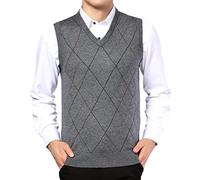 Btmpmcs Herren Strickpullover mit V-Ausschnitt, Wollmischung, Pullover für Herbst, Winter, warme Weste, gestrickt, Slipper, lässig, Business-Strickwaren, Weilen, Diamantmuster, Tank Top, grau, Large