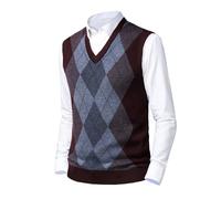 Btmpmcs Herren West Strickweste Pullunder Dick Ärmellose V-Ausschnitt Argyle Pullover Slim Fit Classic Business Gentleman Strickwaren Strick Weste Herbst Winter Wollweste für Männer