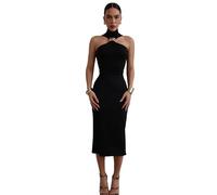 Btofeliin Kleid Frauen Sommerkleider Ärmellos Einfarbig Rückenfrei Hängender Hals Kleid Einzigartig Lange Kleider Club Cocktail Arbeit Metall Anhänger Kleider Abendkleider