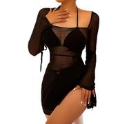 Btofellin Badeanzug für Damen, Parei, Strandrock, Strandrock, sexy Bezug, Swimwear, Badeanzug, Sommer, Bikini, Cover Up Langarm, Schwarz , L