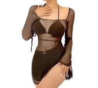 Btofellin Badeanzug für Damen, Parei, Strandrock, Strandrock, sexy Bezug, Swimwear, Badeanzug, Sommer, Bikini, Cover Up Langarm, braun, L