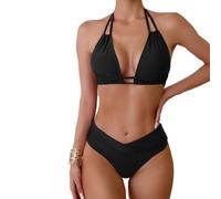 Btofellin Damen Bikini Set Niedrige Taille V Hals Bikini Set Gepolsterte Bademode Hängende Träger 5 Stück Strand Urlaub Schwimmen Kostüm Pool Urlaub Spa Tankini