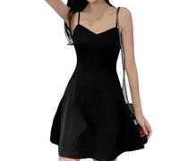 Btofellin Sommerkleid für Damen, mit V-Ausschnitt, ärmellos, lässig, für den Strand, einfache Freizeitkleider, Strandkleid, Schwarz , L