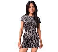 Btofellin Sommerkleider für Frauen Kurzarm Damen Strandkleid Leopard Print Soft Comfort Mini Sundress Per Club Party