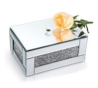 BTSKY Verspiegelte Glas-Schmuckschatulle zum Dekorieren mit zerkleinerten Diamanten, Schmuck-Organizer, Aufbewahrungsbox für Schlafzimmer und Kommode (Silber)