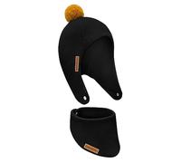 Bubalove Kinder Pilotenmütze mit Schal, Wintermütze und Schal-Schal-Set, Verschluss, warme Mütze mit Bommel für Jungen und Mädchen