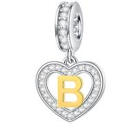 Buchstabe B Charms Initial Halskette Anhänger, 18K Vergoldet Letra b, 925 Sterling Silber Herz Alphabet Dangle CZ Perlen, passen Pandora Geburtstag Armband, Geschenke für Bruder/Junge Geburtstag/BFF