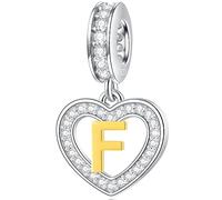 Buchstabe F Charms Initial Halskette Anhänger, 18K Vergoldet Letra f, 925 Sterling Silber Herz Alphabet Dangle CZ Perlen, passen Pandora Freundschaft Armband, Geschenke für Vater/Familie/beste Freunde