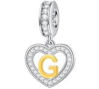 Buchstabe G Charms Initial Halskette Anhänger, 18K Vergoldet Letra g, 925 Sterling Silber Herz Alphabet Dangle CZ Perlen, passen Pandora Abschluss Armband, Geschenke für Oma/Gott Mama/Enkel