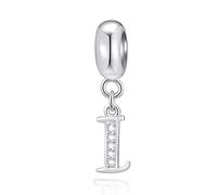 Buchstabe I Charms Initials I Alphabet Anhänger Perlen, 925 Sterling Silber Letra Charm Pendant mit klaren CZ, passen Pandora Infinity Armband, Geschenke für Unabhängigkeitstag/Ich liebe dich