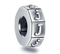 Buchstabe J Abstandshalter Charms, Initial J Alphabet Gummi Stopper Perlen im Retro 925 Sterling Silber, passt Pandora Basic Armband Armreif, personalisiertes Geschenk für Reise/Abschluss/Weihnachten