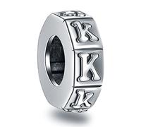 Buchstabe K Abstandshalter Charms, Initial K Alphabet Gummi Stopper Perlen im Retro 925 Sterling Silber, passt Pandora Frauen Armband, personalisiertes Geschenk für Kinder/Thanksgiving Tag