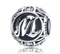 Buchstabe M Anhänger 925 Sterling Silber Alphabet Initial CZ Charms Perlen kompatibel mit Pandora Armbändern