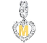 Buchstabe M Charms Initial Halskette Anhänger, 18K Vergoldet Letra m, 925 Sterling Silber Herz Alphabet Dangle CZ Perlen, passen Pandora Muttertag Armband, Geschenke für Oma/Beste Mama/Gedenkstätte