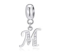 Buchstabe M Charms Initials M Alphabet Anhänger Perlen, 925 Sterling Silber Letra Charm Pendant mit klaren CZ, passen Pandora Mein erster Muttertag Armband/Halskette, Geschenke für Mama/Mom/Mutter