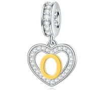 Buchstabe O Charms Initial Halskette Anhänger, 18K Vergoldet Letra o, 925 Sterling Silber Herz Alphabet Dangle CZ Perlen, passen Pandora Original Armband, Geschenke für verheiratet/Madrina/Großeltern