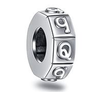 Buchstabe Q Abstandshalter Charms, Initial Q Alphabet Gummi Stopper Perlen in Vintage 925 Sterling Silber, passt Pandora DIY Momente Armband, personalisiertes Geschenk für Königin/Stiefmutter/Godmom