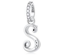 Buchstabe S Charms Alphabet Anhänger, 925 Sterling Silber Initial s Dangle CZ Perle passen Pandora Schlangenkette Armband con Letra, Geschenke für Schwester/Sohn/St Patricks Day/September/Enkel