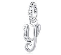 Buchstabe Y Charms Alphabet Anhänger, 925 Sterling Silber Initial y Dangle CZ Perle passen Pandora Original Halskette Armband mit Letra, Geschenke für Neujahr/Erntedank/bester Freund