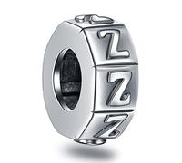 Buchstabe Z Abstandshalter Charms, Initial Z Alphabet Gummi Stopper Perlen in Vintage 925 Sterling Silber, passt Pandora Charm Armband, personalisiertes Geschenk für Valentinstag/Muttertag
