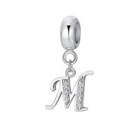 Buchstaben-Anhänger, 925er Sterlingsilber, Alphabet-Anhänger, M, für Jahrestag, Charm, Wörter, passend für Pandora-Charm-Armband (M)