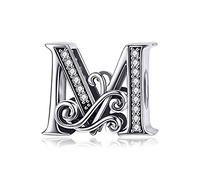 Buchstaben-Anhänger aus echtem 925er-Sterlingsilber, Buchstaben A-Z, 26 Perlen für Pandora-Armbänder M