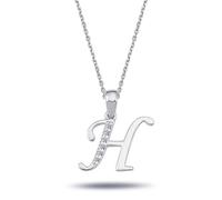 Buchstaben Halskette mit Diamanten - H in 14 Karat Weißgold