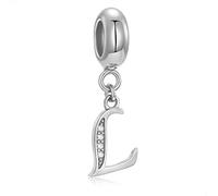 Buchstaben-Perlen aus echtem 925er-Sterlingsilber, Alphabet-Kristall, passend für europäische Armbänder und Halsketten Buchstabe L