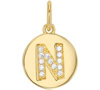 Buchstabenanhänger AMOR "A-Z", gold (gelbgoldfarben, kristallweiß, kristallweiß), Schmuckanhänger, Damen, N, Silber 925 (Sterlingsilber), 0,72 g, mit Zirkonia (synth.) (17560963-0) gelbgoldfarben, kri