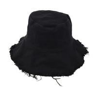 Bucket Hat Damen Herren Sommer Fischerhüte Mädchen Casual Fishermen Cap Washed Denim Quaste Krempe Kpop Hip Hop Bucket Hat Weiblich Verstellbare Eimer Sonnenhut(Black)