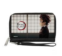 Buckle-Down Aniplex Geldbörse, umlaufender Reißverschluss, Demon Slayer Tanjiro Kamado Profile Pose und Titellogo, veganes Leder