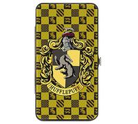 Buckle-Down Damen-Scharnier mit Schnalle - Harry Potter Hufflepuff Wappen/Heraldry Checkers Gold/Schwarz Geldbörse, Mehrfarbig, 7 x 4 US, Mehrfarbig