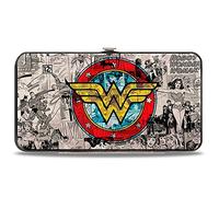 Buckle-Down Damen Scharnier - Wonder Woman Logo/Comic Szenen Grau/Blau/Rot/Gelb, Geldbörse, Mehrfarbig, 7 x 4 US