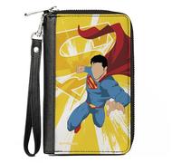 Buckle-Down DC Comics Geldbörse mit umlaufendem Reißverschluss, Superman No Face Pose und Shield Logo Rays Yellows, veganes Leder, gelb, 7.5"x4.5", Casual