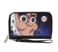 Buckle-Down Demon Slayer Geldbörse, Reißverschluss umlaufend, Demon Slayer Hotaru Hyottoko Mask Pose Close Up Blues, Veganes Leder