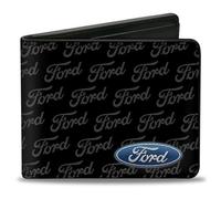Buckle-Down Ford Wallet Bifold Ford Oval Corner Text Vegan Leder, Mehrfarbig, 4.0" x 3.5", Faltbare PU-Geldbörse - Ford Oval Corner W/Text
