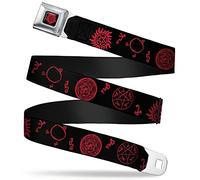 Buckle-Down Gürtel Winchester Pentagram Full Color Seatbelt Belt-Supernatural Symbols Scattered Black/Red X-Large Webbing Grtel, Mehrfarbig, 4 cm Breit-81/132 cm Länge