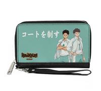 Buckle-Down Haikyu Geldbörse mit umlaufendem Reißverschluss, Aoba Johsai High Ikawa und Iwaizumi Pose Türkis, Veganes Leder