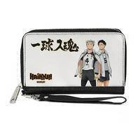 Buckle-Down Haikyu Geldbörse mit umlaufendem Reißverschluss, Fukurodani Academy Bokuto und Akaashi Players Pose, Veganes Leder