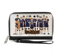 Buckle-Down Haikyu Geldbörse mit umlaufendem Reißverschluss Karasuno High School Team Group Pose Weiß Veganes Leder