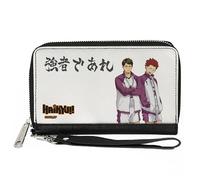 Buckle-Down Haikyu Geldbörse mit umlaufendem Reißverschluss, Shiratorizawa Academy Tendo Ushjima Strong Man Pose, Veganes Leder