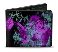 Buckle-Down Harley Quinn Pow Herren PU Bifold Wallet + Zielposen/Joker Sketch Schwarz/Türkis/Fuchsia, Mehrfarbig, 10,2 x 8,9 cm, Mehrfarbig, 4.0" x 3.5", PU Bifold Wallet - Harley Quinn