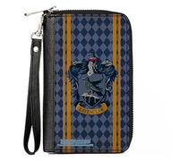 Buckle-Down The Wizarding World of Harry Potter Geldbörse, Reißverschluss, Ravenclaw Crest Stripes Diamonds Blues Gold, veganes Leder, 7.5"x4.5", Casual