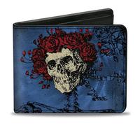 Buckle-Down Herren-Geldbörse aus PU-Kunststoff, Motiv: Totenkopf, Grateful Dead/Roses Blues/Schwarz/Rot, Mehrfarbig, 10,2 x 9,9 cm, Mehrfarbig, 4.0" x 3.5", PU Bifold Wallet - Skull &